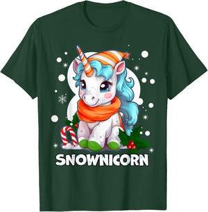 Snownicorn Cute Unicorn Snowman Christmas Girl T-Shirt - T-Shirt | Forest