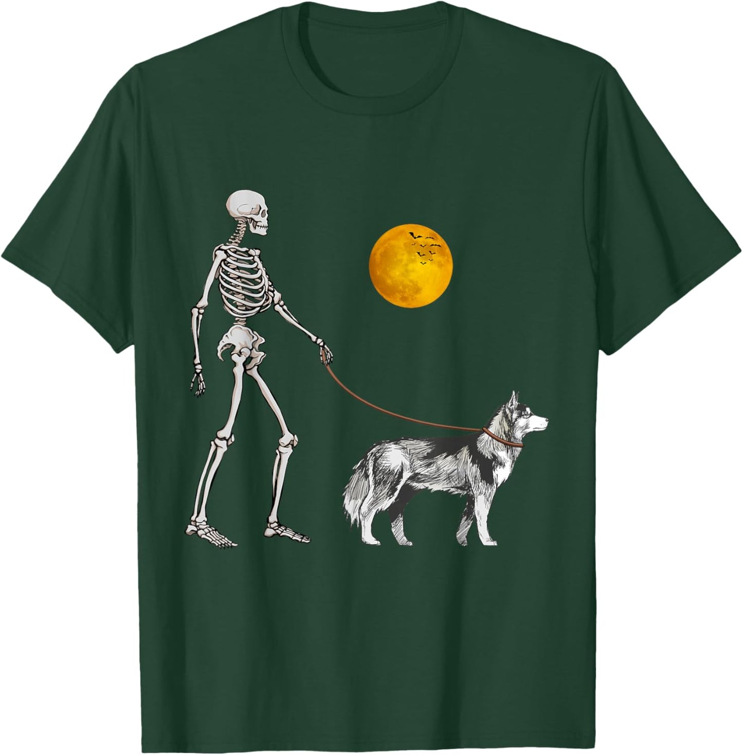 Siberian Husky Skeleton Dog Walking Halloween Costume T-Shirt - T-Shirt | Forest
