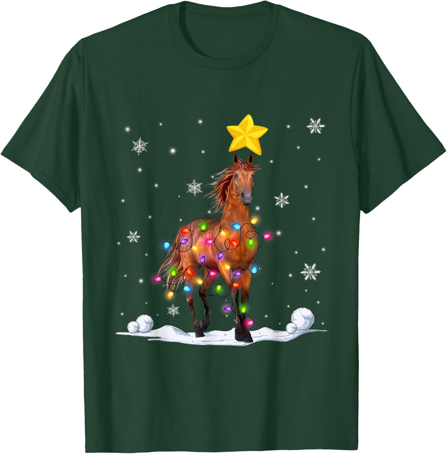 Funny Xmas Horse Animals Lover Christmas Tree Lights T-Shirt - T-Shirt | Forest