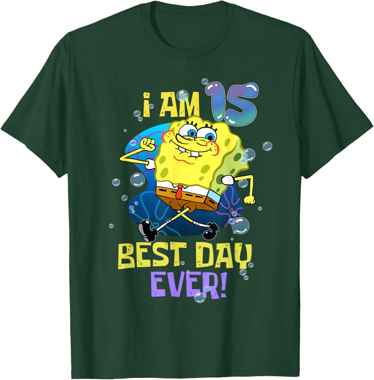 Spongebob I Am 15 Best Day Ever 15th Birthday Kids Spongebob T-Shirt - T-Shirt | Forest