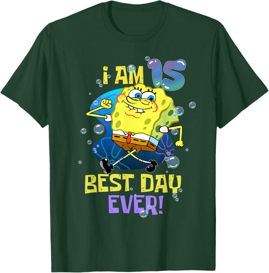 Spongebob I Am 15 Best Day Ever 15th Birthday Kids Spongebob T-Shirt - T-Shirt | Forest