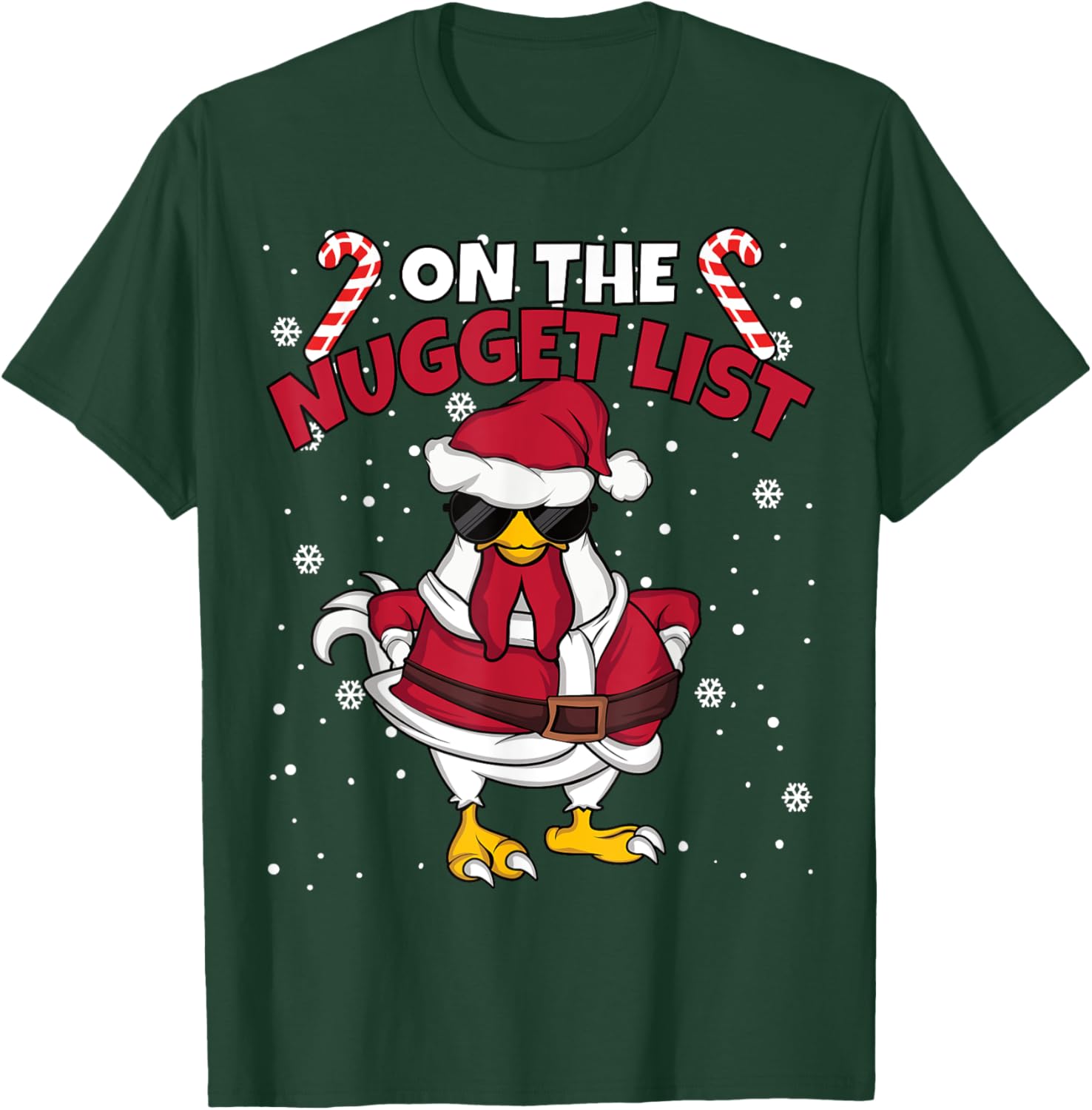 On The Nugget List Funny Christmas Chicken Men Women T-Shirt - T-Shirt | Forest