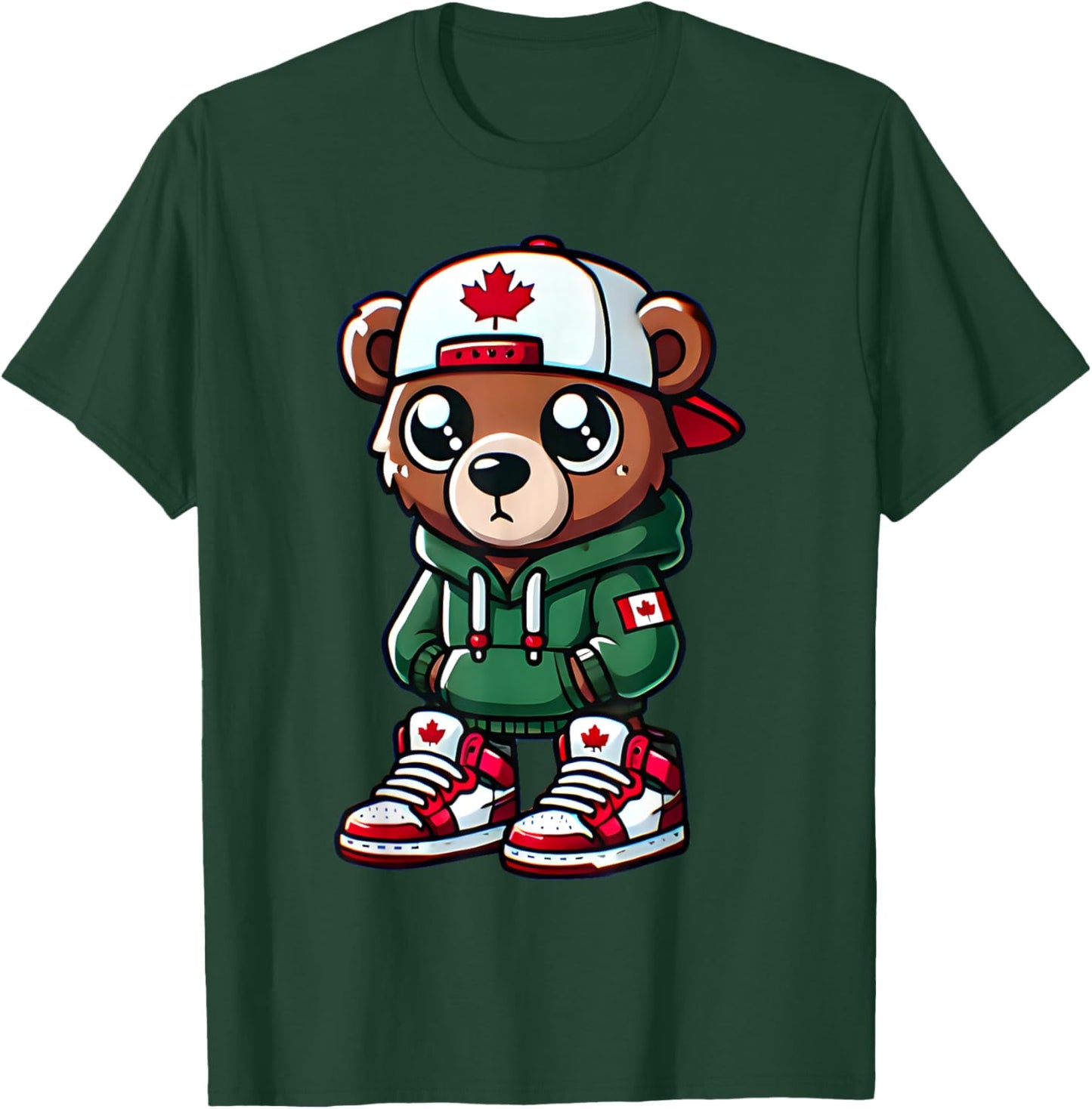 Funny Canada Day Cute Bear Canada Flag For Kids Girls Boys T-Shirt - T-Shirt | Forest