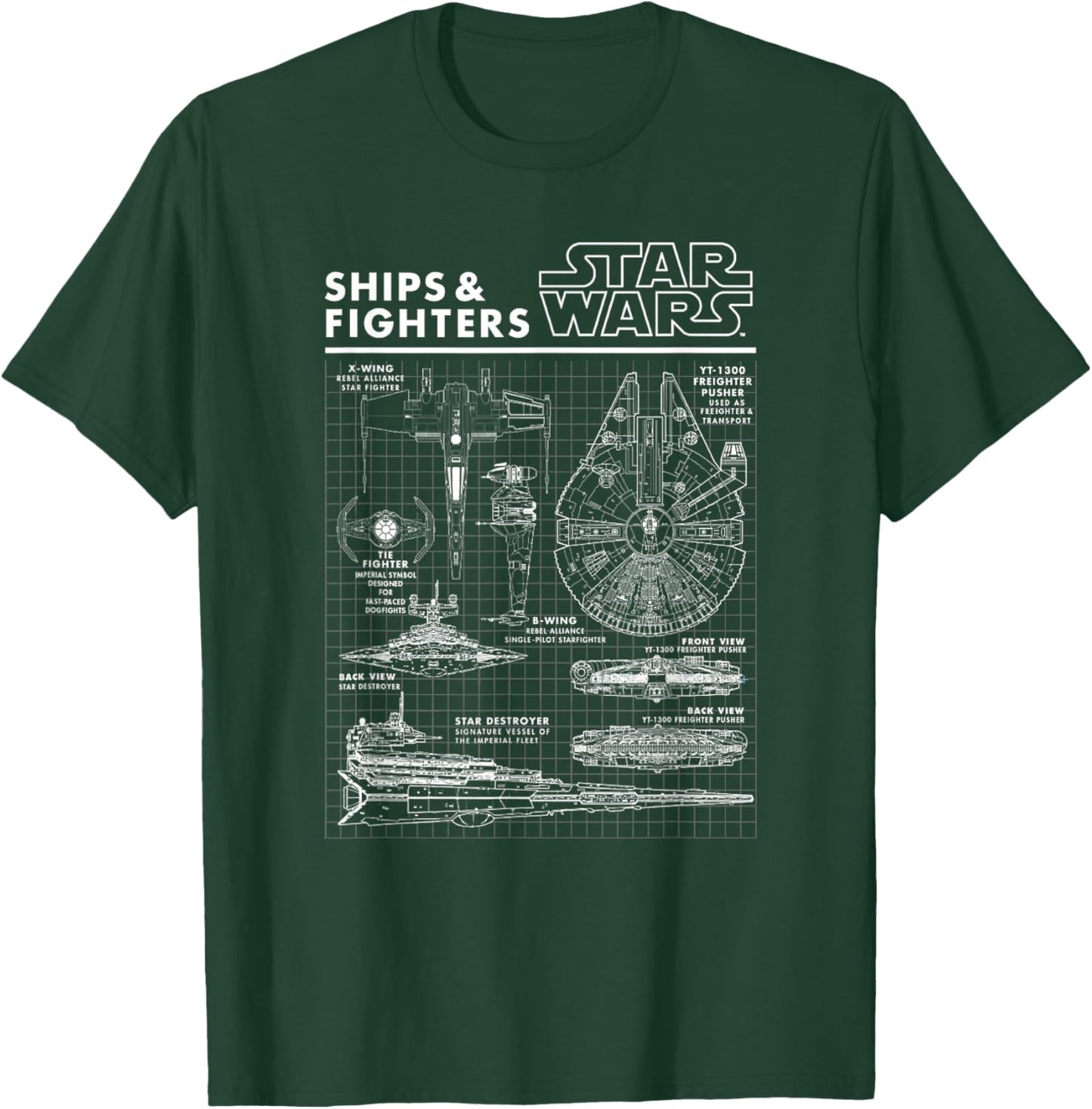 Star Wars Classic Falcon Death Star Ships & Fighters Plane T-Shirt - T-Shirt | Forest