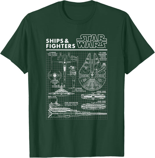 Star Wars Classic Falcon Death Star Ships & Fighters Plane T-Shirt - T-Shirt | Forest