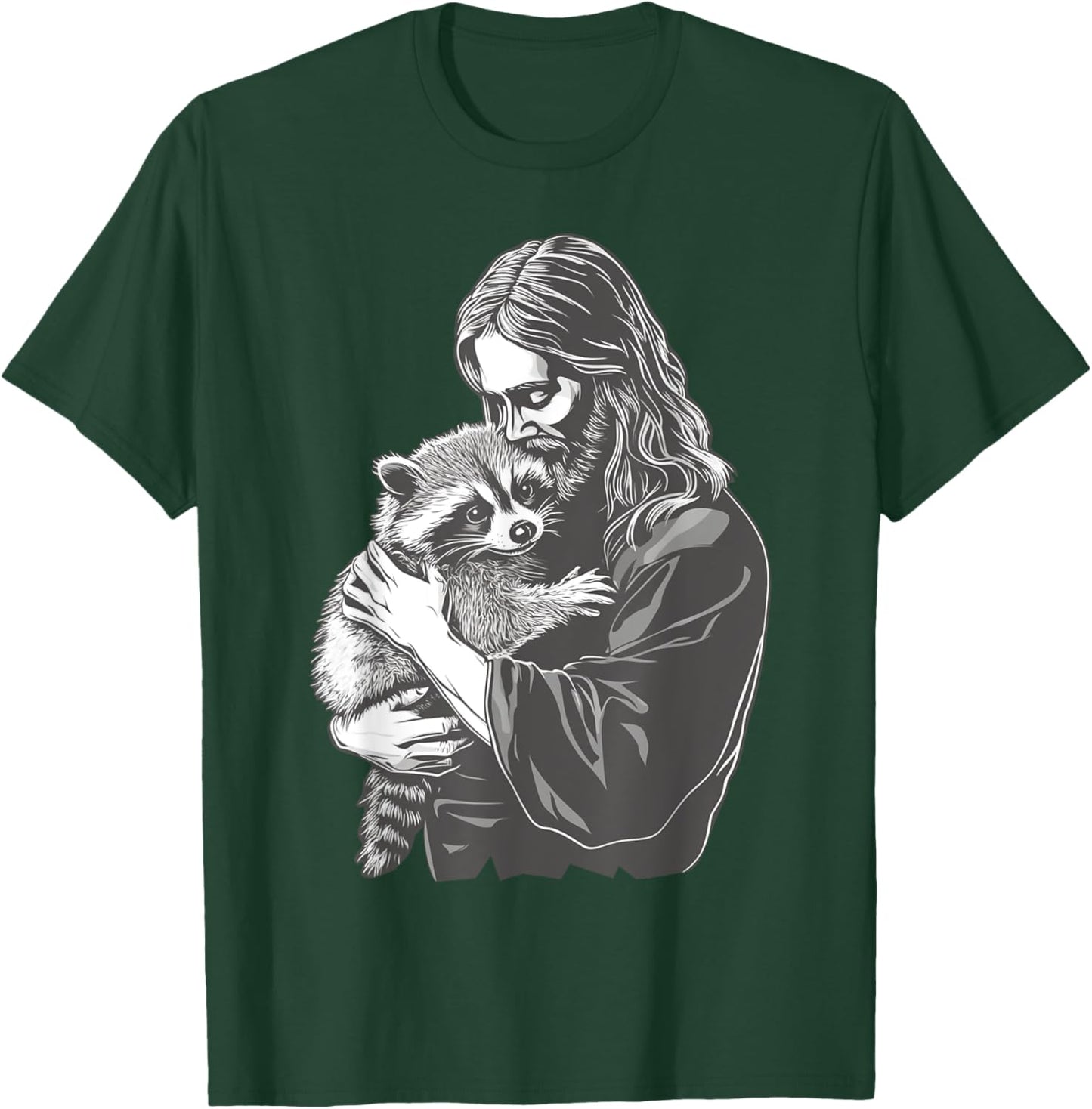 Racoon Lover Trash Panda Christian Jesus Holding A Raccoon T-Shirt - T-Shirt | Forest