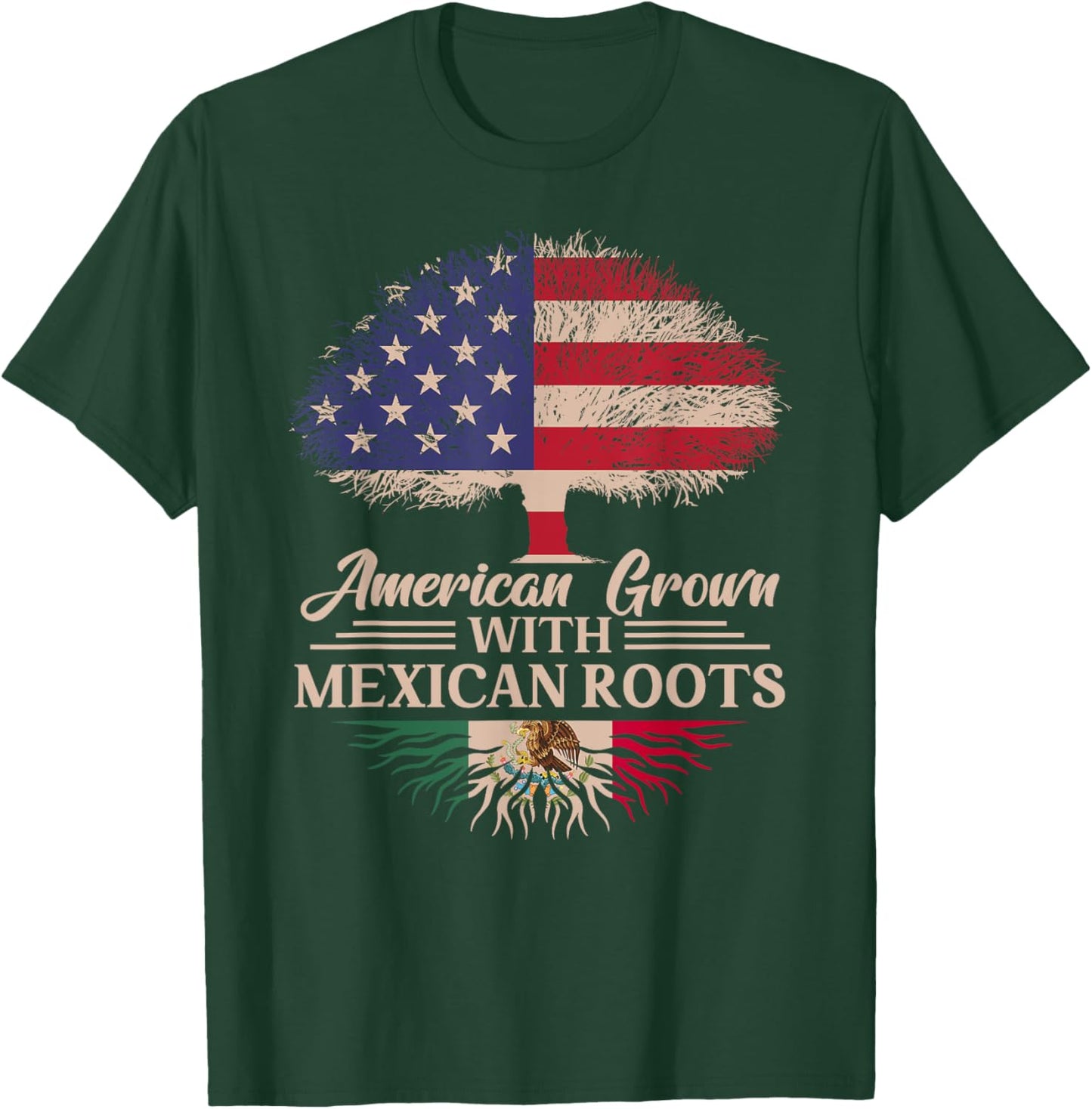 American Grown With Mexican Roots Half American Flag Mexican T-Shirt - T-Shirt | Forest