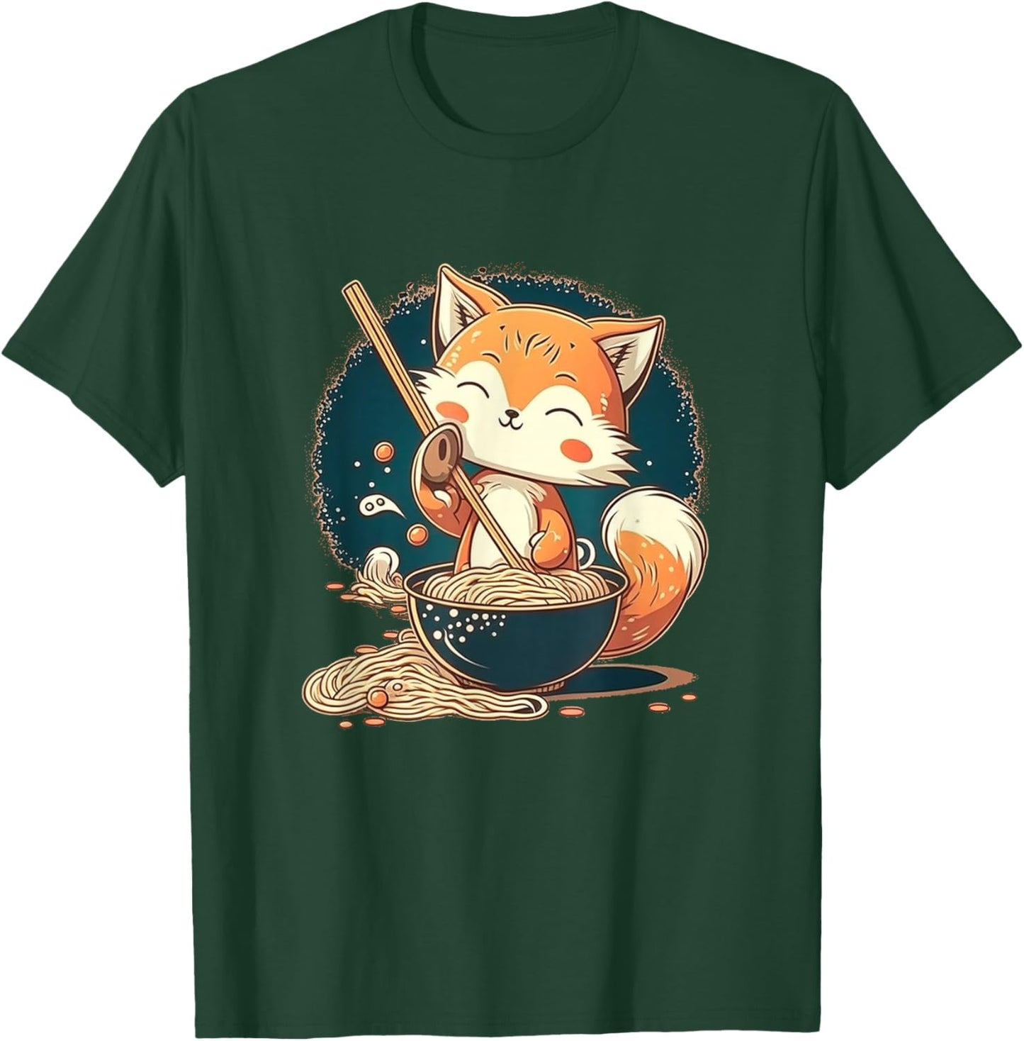 Kawaii Japanese Style Red Fox Ramen Noodles Anime T-Shirt - T-Shirt | Forest