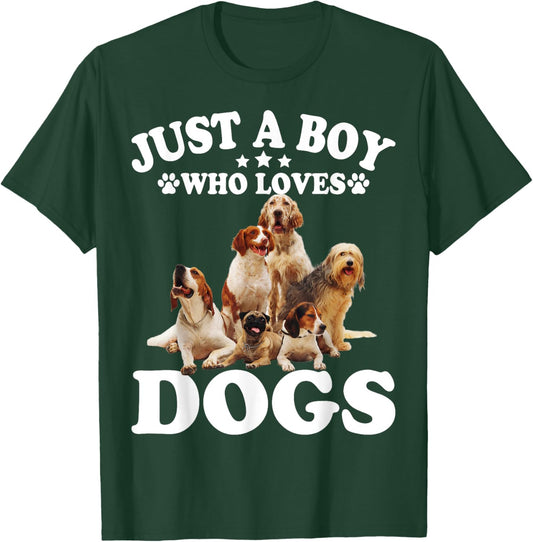 Just A Boy Who Loves Dogs Shirt For Kids Boys Puppies Dogs T-Shirt - T-Shirt | Forest