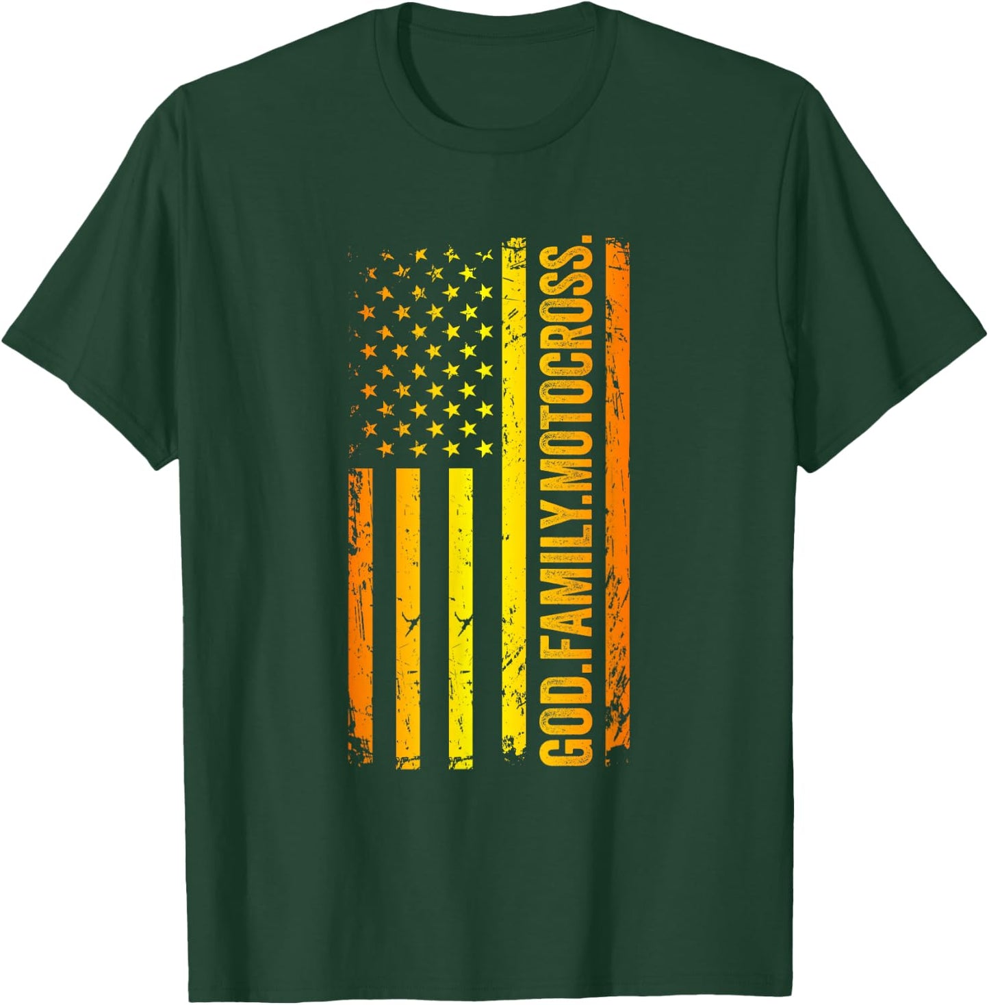 God Family Motocross US American Flag Father's Day Dad T-Shirt - T-Shirt | Forest