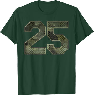 Camo Number 25 Athlete Sports Jersey Supporter Fanwear T-Shirt - T-Shirt | Forest