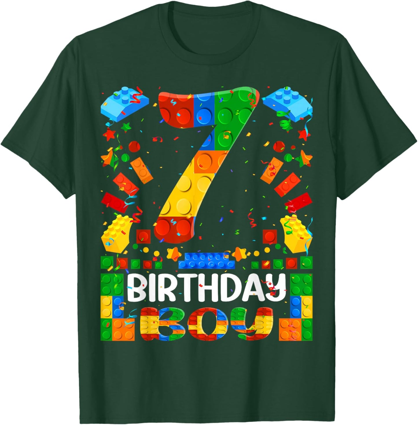 7 Year Old Building Blocks 7th Birthday Boy Brick Builder T-Shirt - T-Shirt | Forest