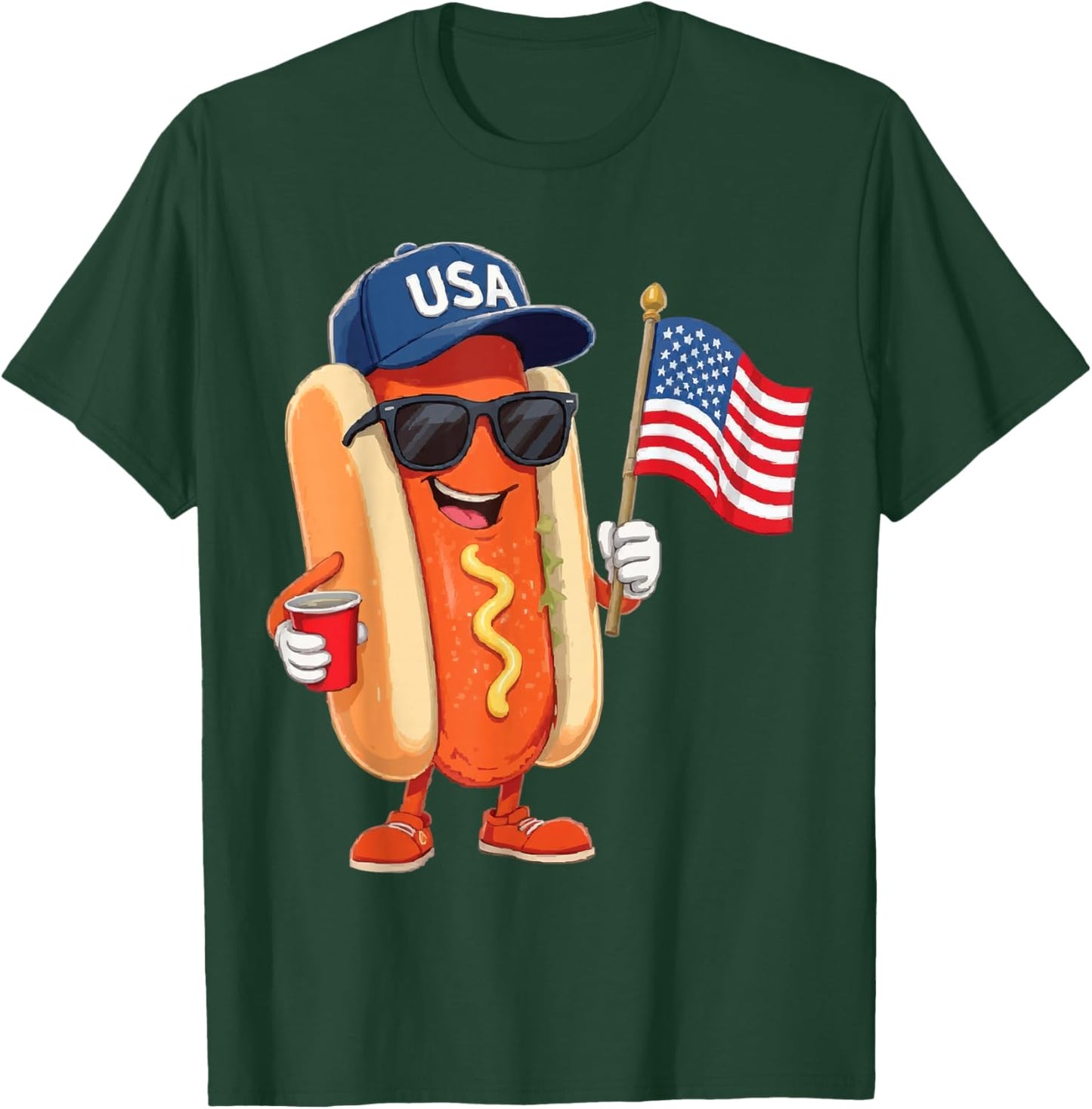 250th Anniversary Patriotic 4th of July Hotdog with USA Flag T-Shirt - T-Shirt | Forest