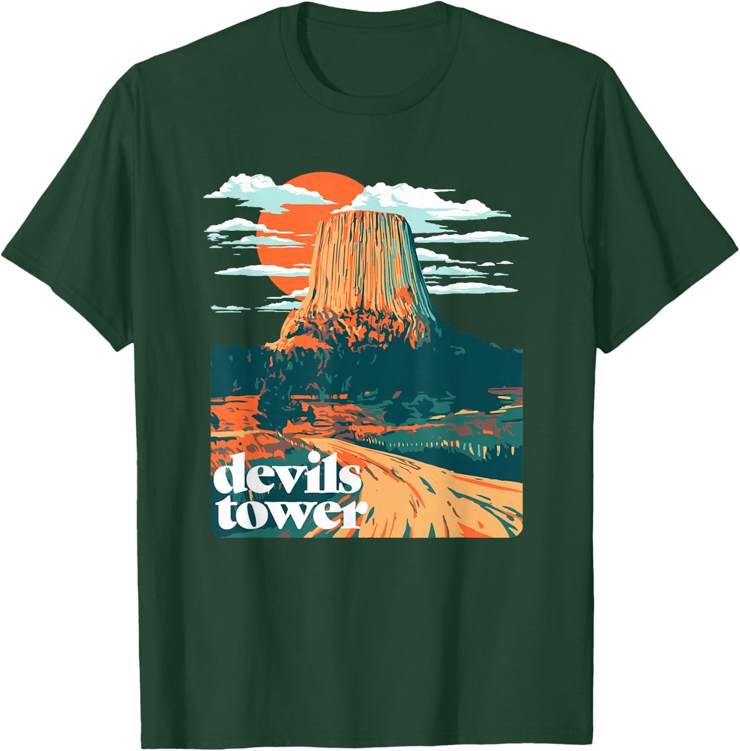 Retro Devils Tower Monument Vintage Design Graphic T-Shirt - T-Shirt | Forest