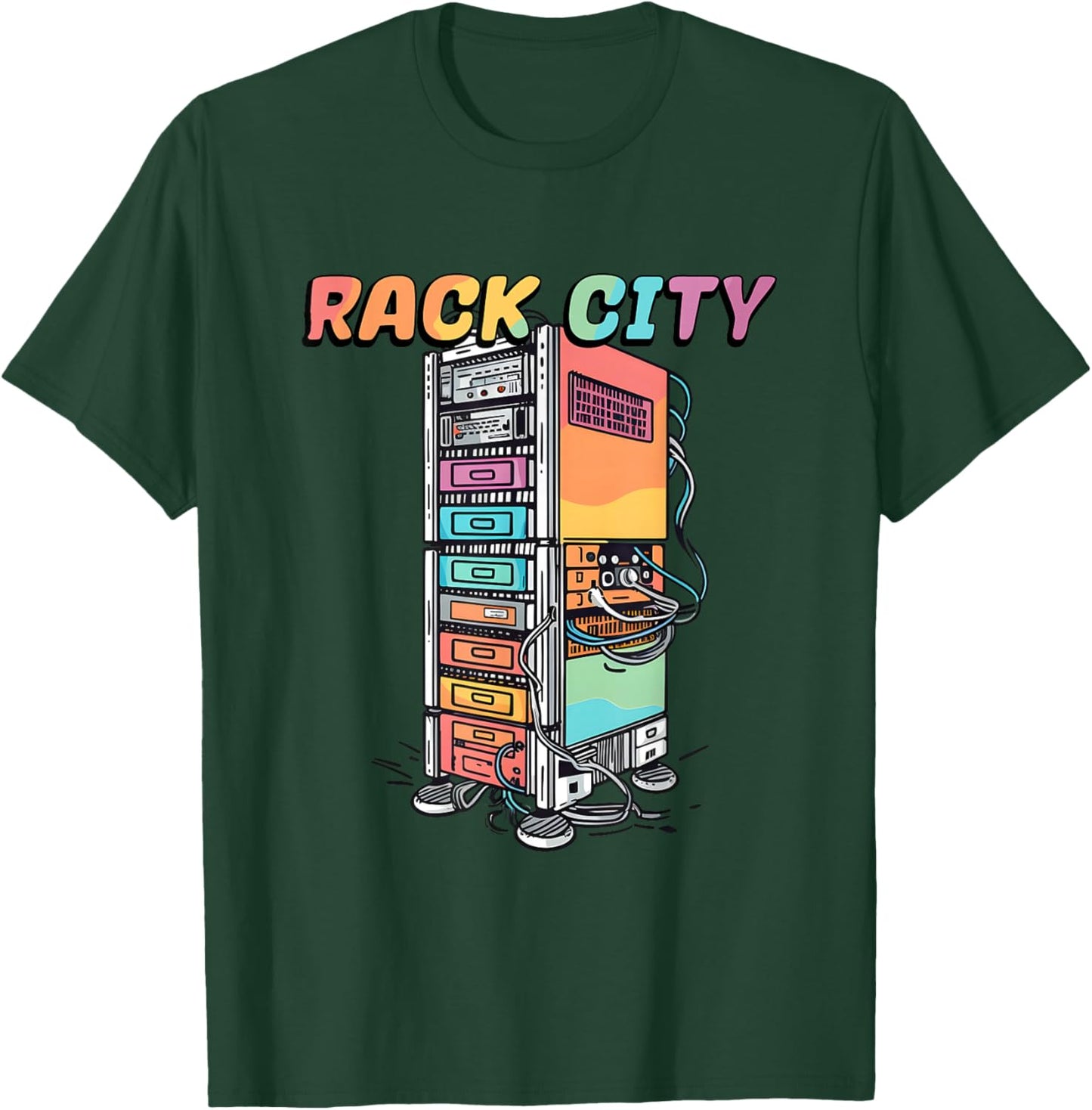 Rack City Network Server Rack - Network Engineer Homelab T-Shirt - T-Shirt | Forest