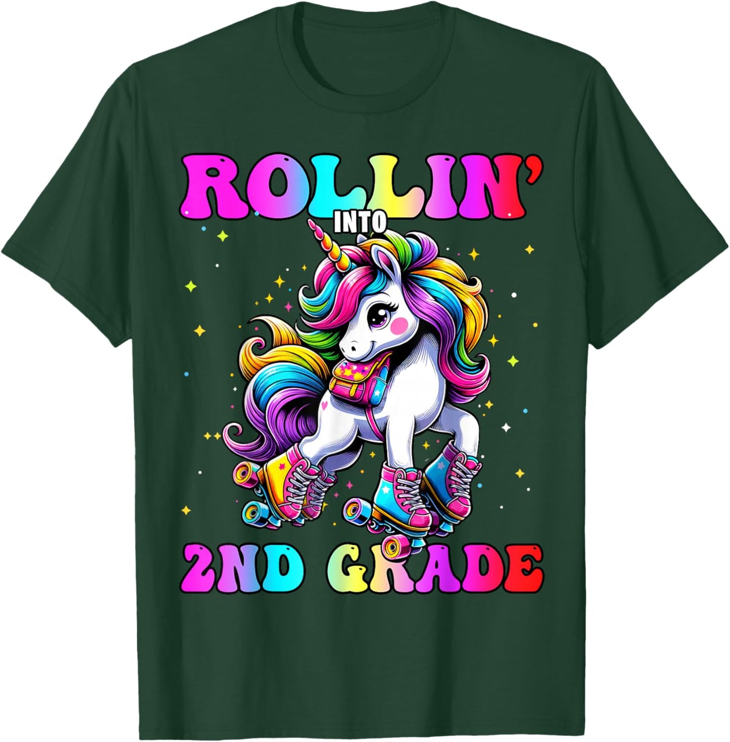 2nd Grade Back To School First Day Girl Rollin Unicorn T-Shirt - T-Shirt | Forest