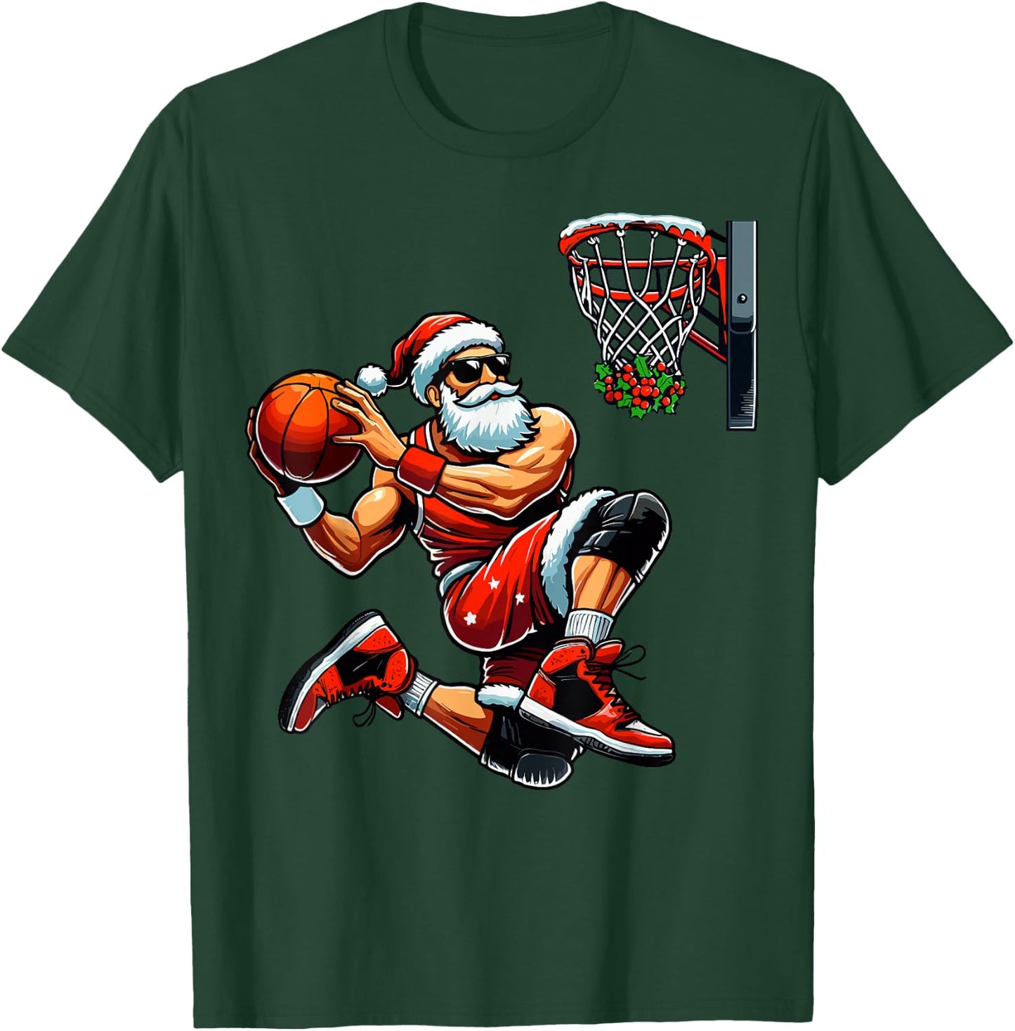 Santa Basketball Player Dunking Xmas Christmas Basketball T-Shirt - T-Shirt | Forest