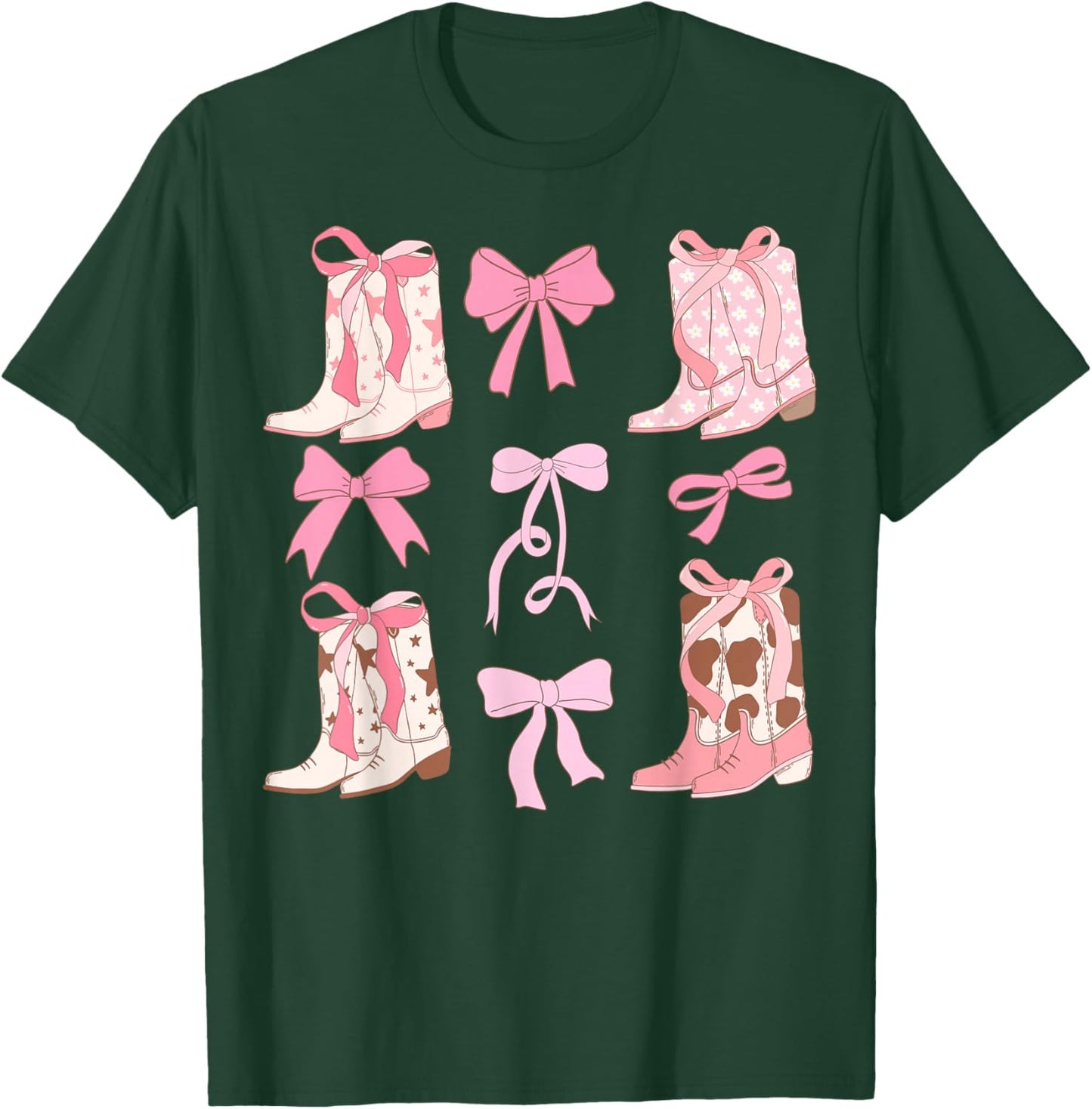 Coquette Cowgirl Boots with Bows Y2K Teen Girls Top T-Shirt - T-Shirt | Forest