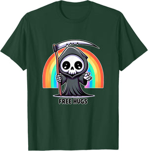 Skeleton Grim Reaper Halloween funny rainbow free hugs T-Shirt - T-Shirt | Forest
