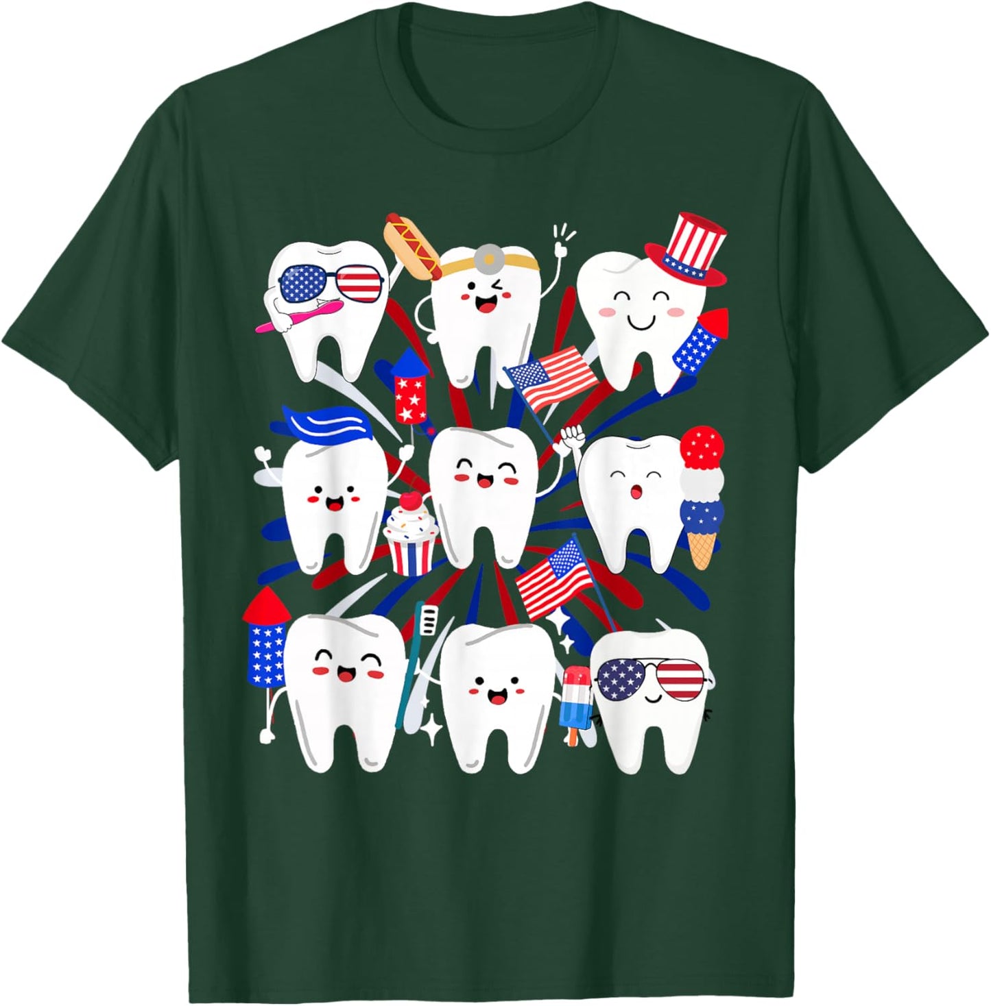 Happy 4th July American Dental Squad Funny Dental Assistant T-Shirt - T-Shirt | Forest