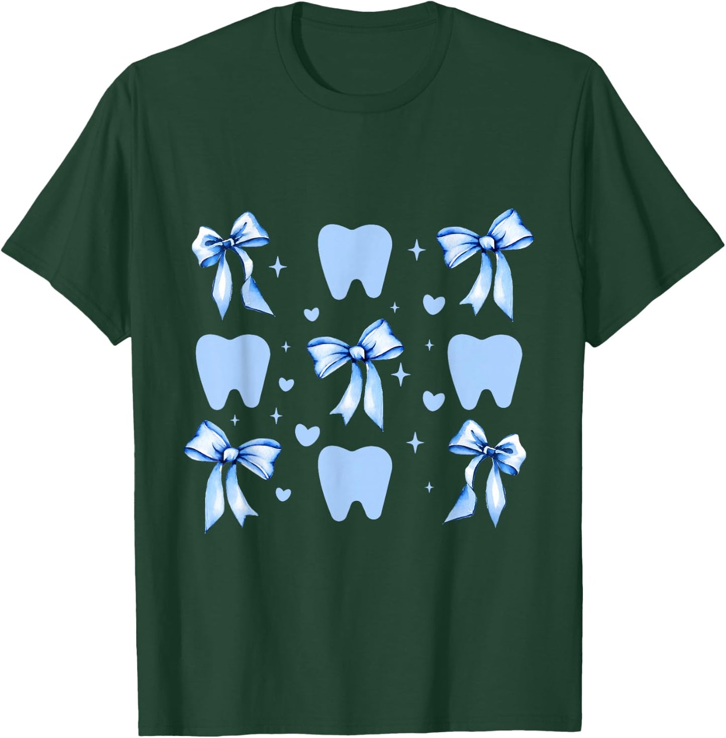 Cute Tooth Dental Assistant Coquette Bow Hygiene Oral RDH T-Shirt - T-Shirt | Forest