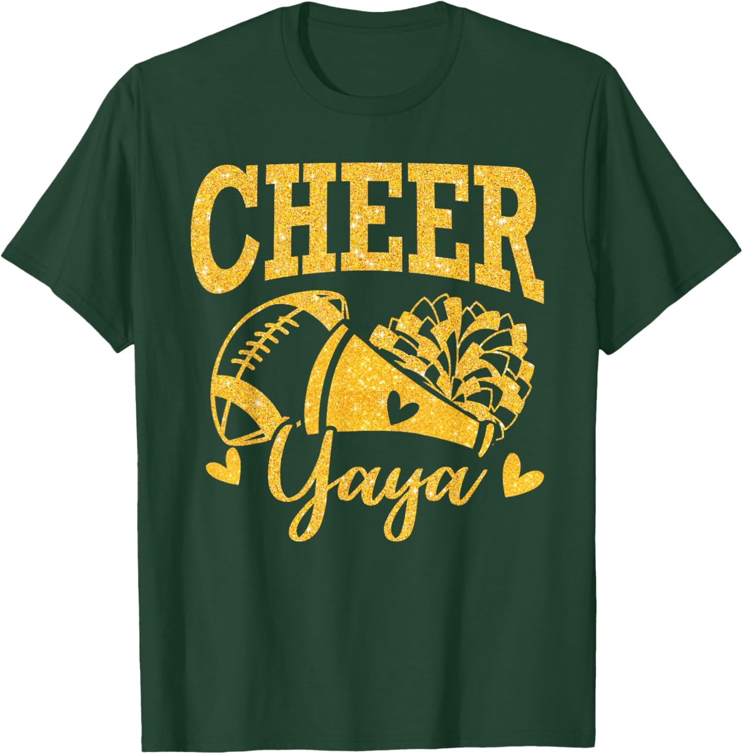 Cheer Yaya Biggest Fan Black Gold Pom Pom Mothers Day T-Shirt - T-Shirt | Forest
