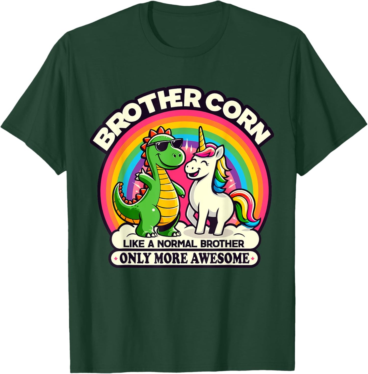 Brothercorn Funny Unicorn Riding T-Rex For Boys Kids Retro T-Shirt - T-Shirt | Forest