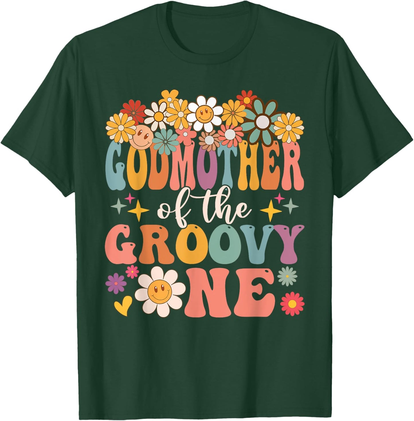Retro Godmother of Groovy One Matching Family 1st Birthday T-Shirt - T-Shirt | Forest