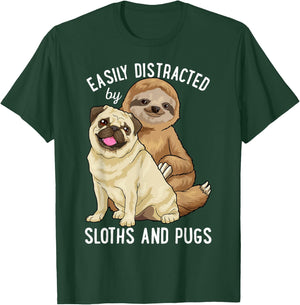 Easily Distracted By Sloths And Pugs Cute Sloth Gifts T-Shirt - T-Shirt | Forest