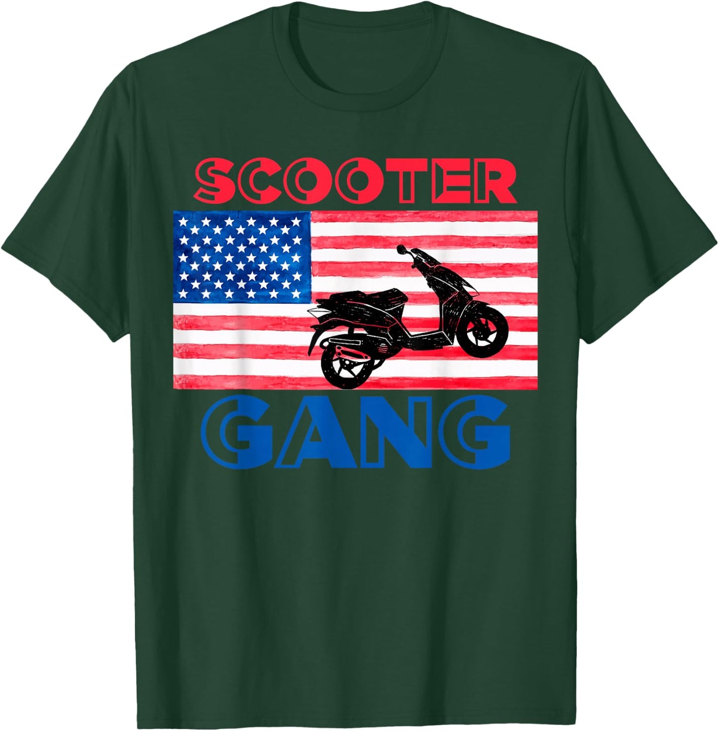 Scooter Gang Moped American Flag Motorcycle Gear T-Shirt - T-Shirt | Forest