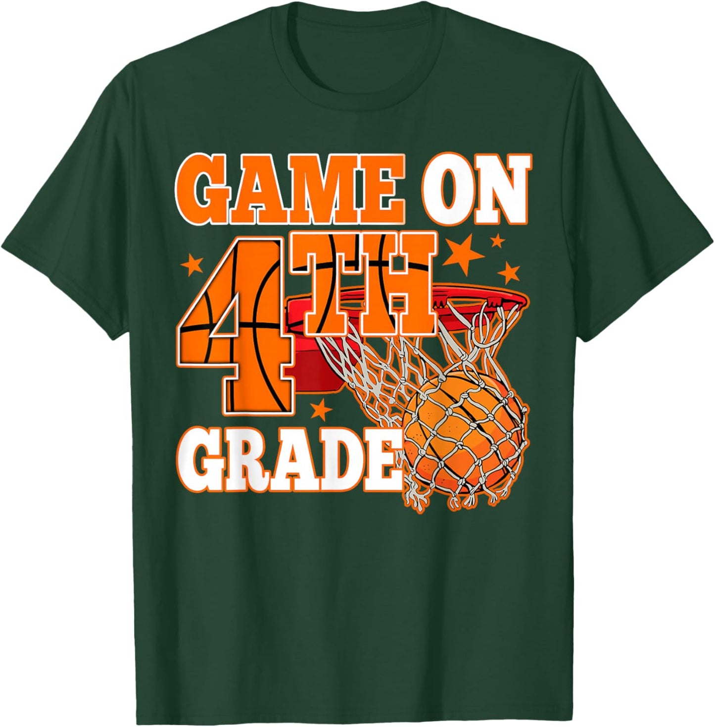 Boys Game On 4th Grade Basketball Back To School Teacher Kid T-Shirt - T-Shirt | Forest