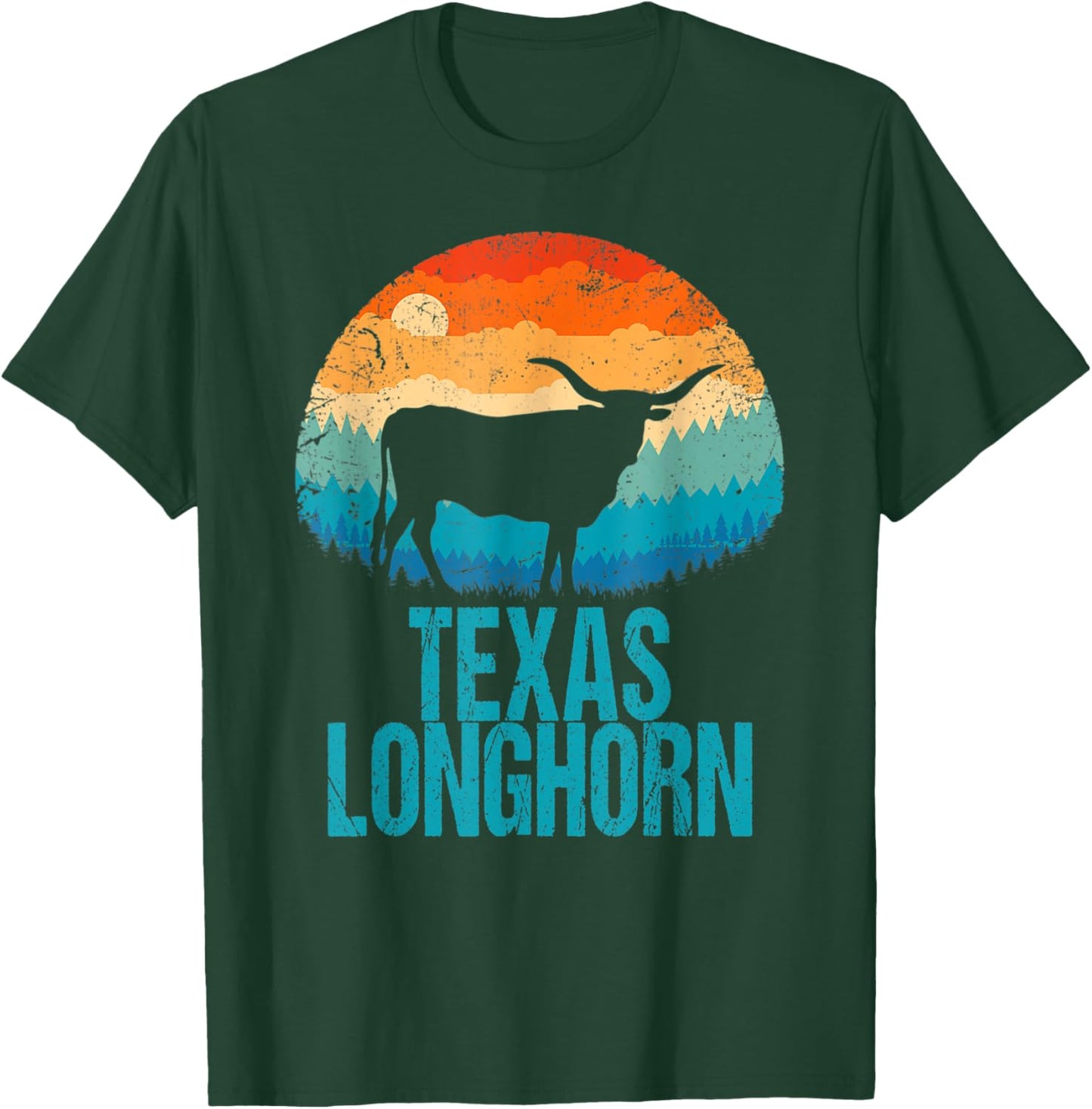 Texas Longhorn Cow Vintage Texan Cattle Herd Retro Star T-Shirt - T-Shirt | Forest