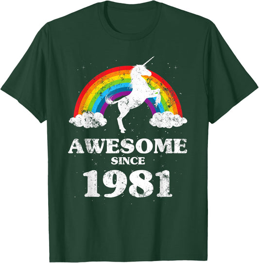 Unicorn Rainbow Vintage 1981 Birthday Retro Vintage T-Shirt - T-Shirt | Forest