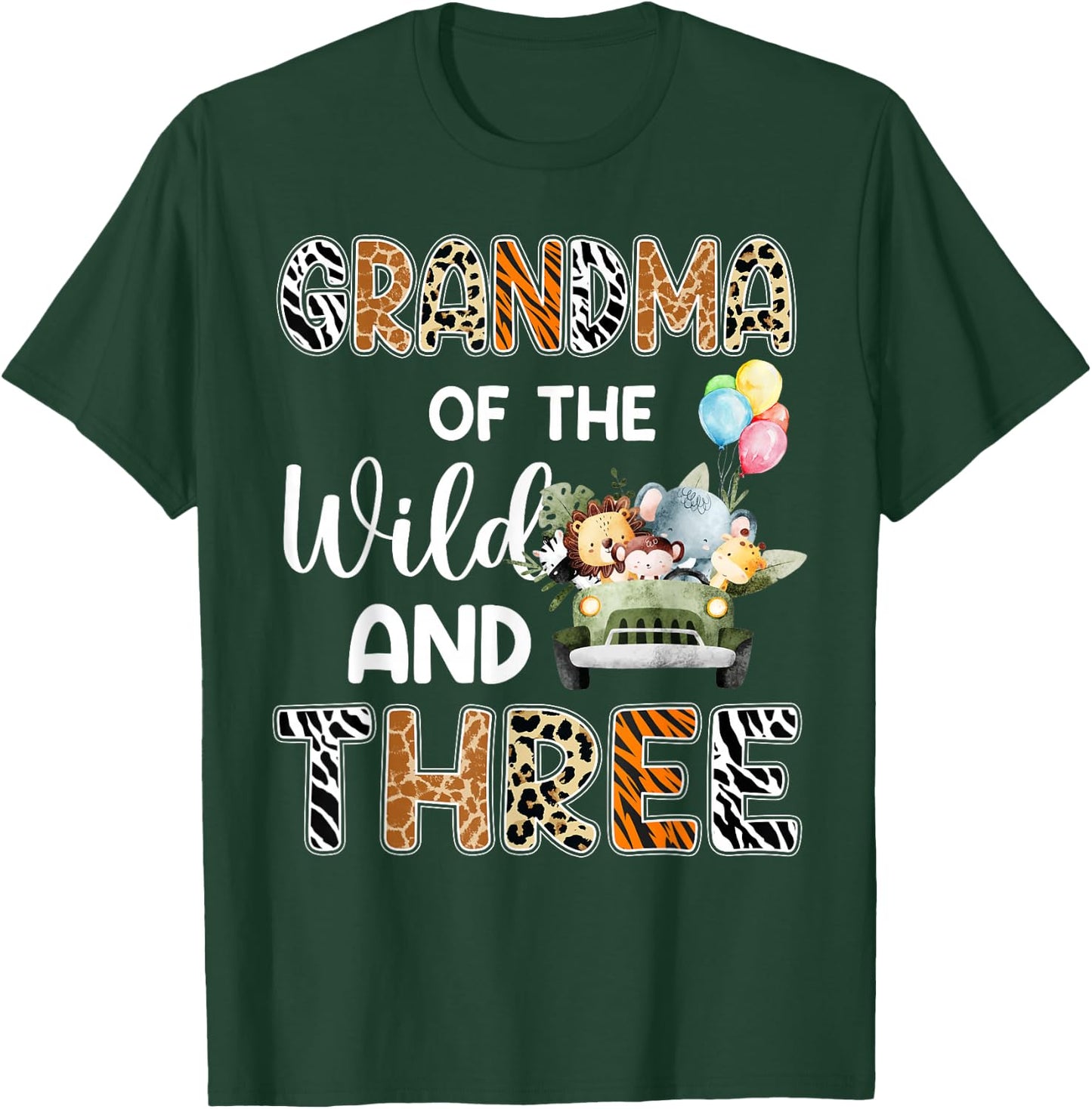 Grandma Of The Wild and Three 3 Birthday Zoo Safari Jungle T-Shirt - T-Shirt | Forest