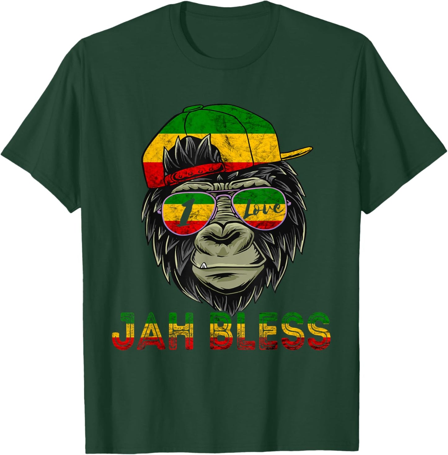 Rasta Reggae Monkey Jah Bless Reggae Music Lover Jamaica T-Shirt - T-Shirt | Forest