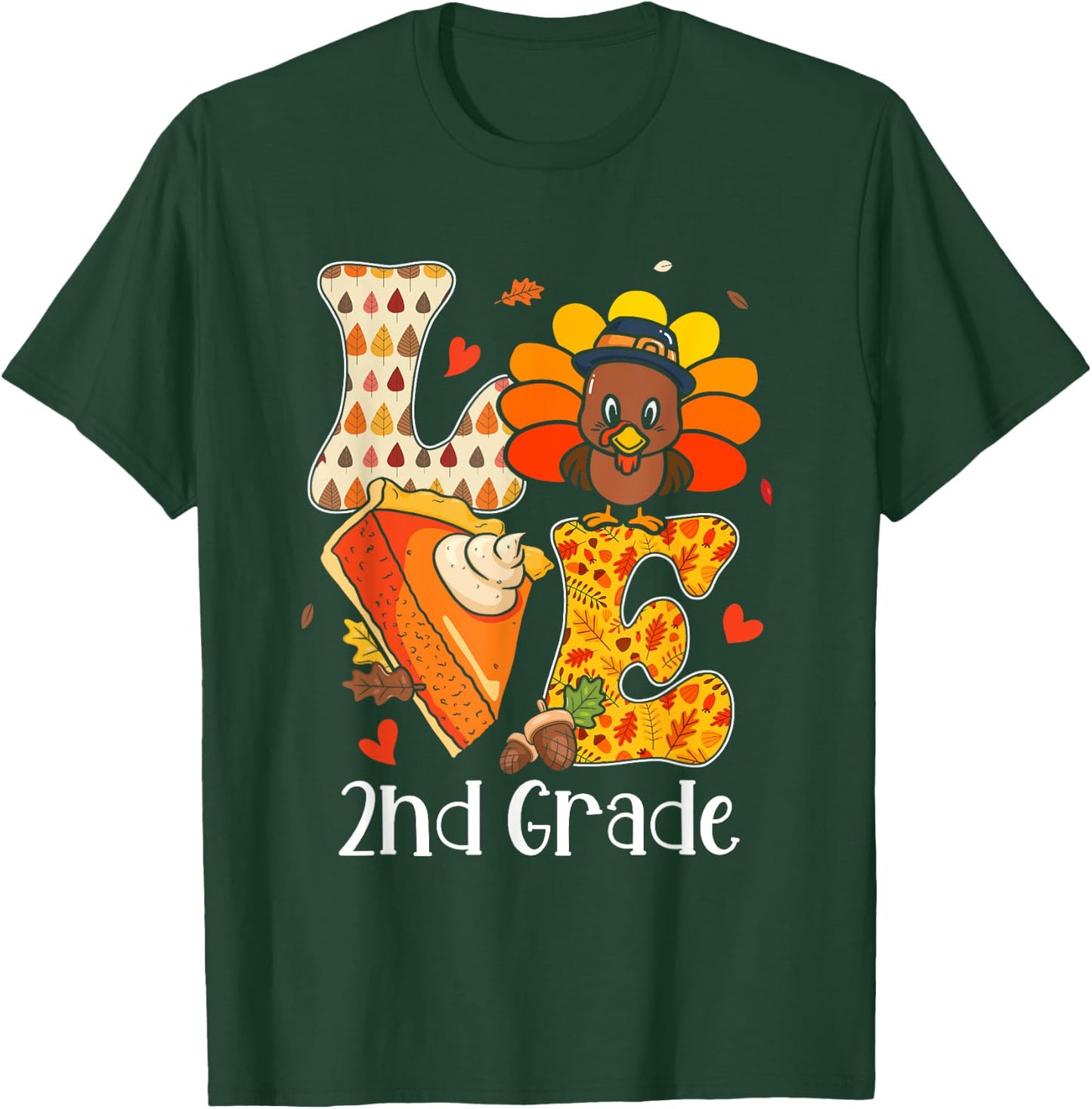 Teacher Turkey Thanksgiving Day Love 2nd Grade Teacher Life Men Women T-Shirt - T-Shirt | Forest
