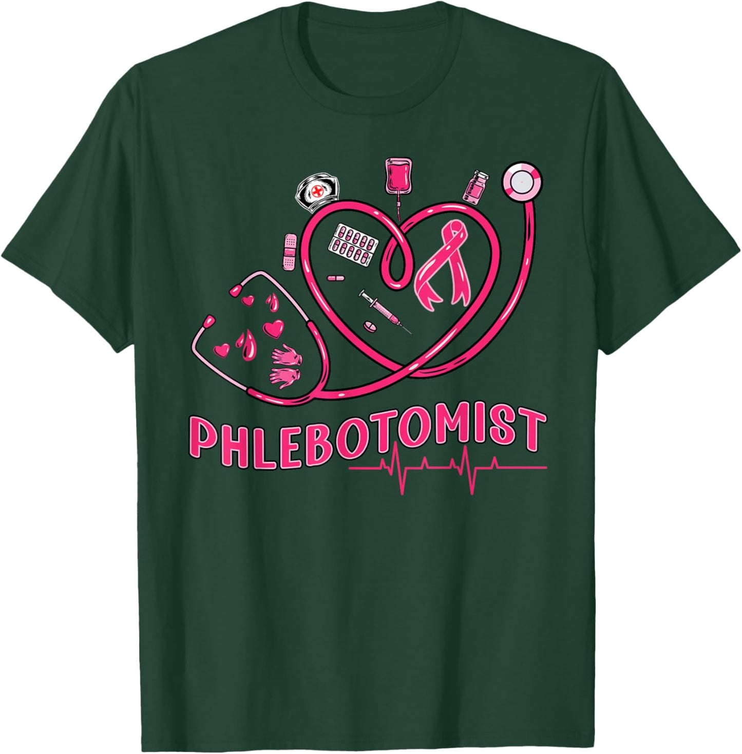 Phlebotomist Heart Phlebotomy Nurse Tech Gift T-Shirt - T-Shirt | Forest