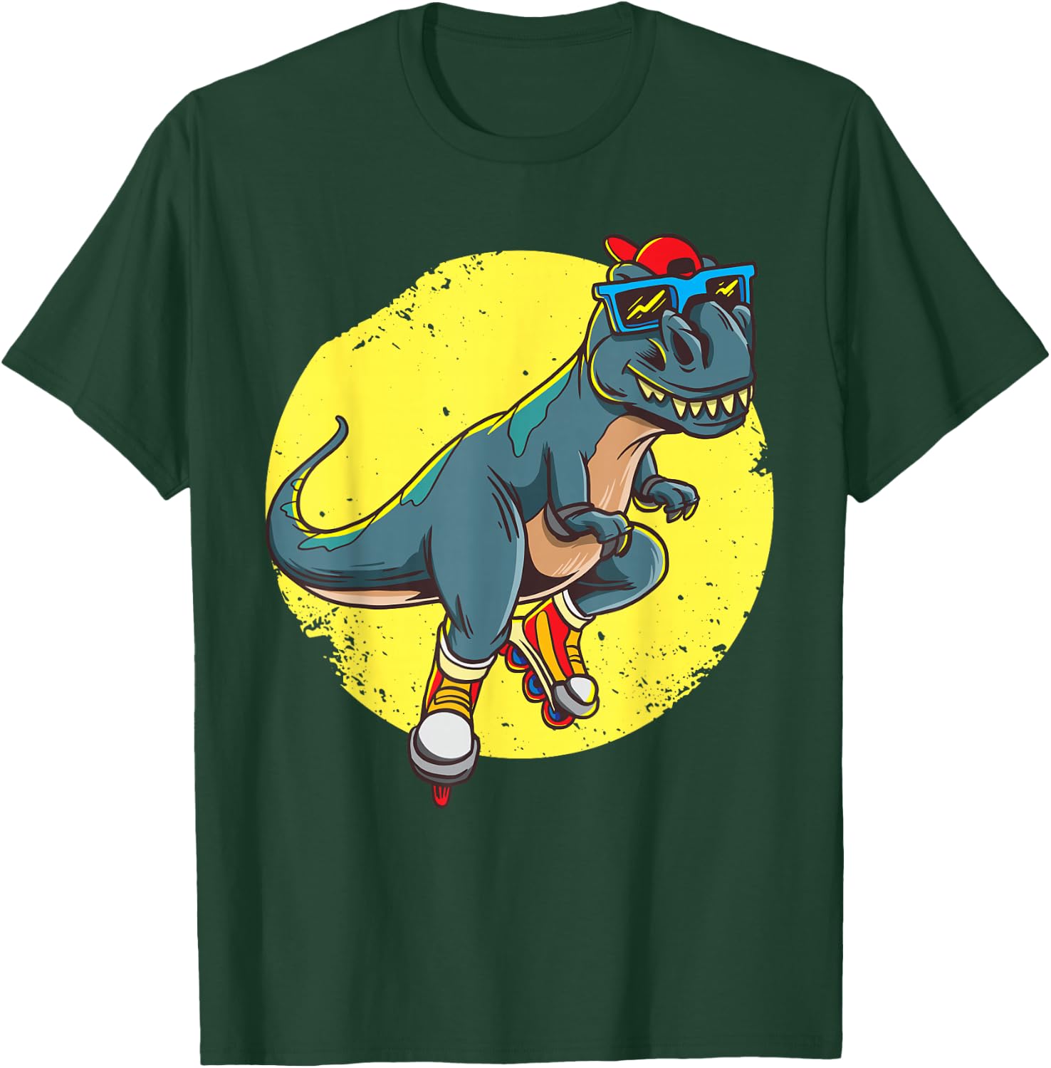 Skating T-Rex - Cute Trex Dinosaur Rollerblades Skater T-Shirt - T-Shirt | Forest