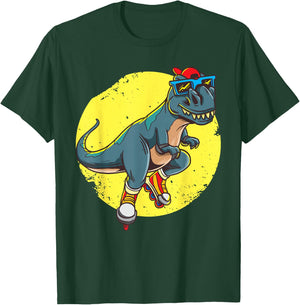 Skating T-Rex - Cute Trex Dinosaur Rollerblades Skater T-Shirt - T-Shirt | Forest