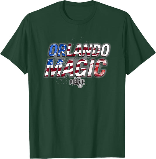 NBA Orlando Magic American Flag Distressed Paint Spill T-Shirt - T-Shirt | Forest