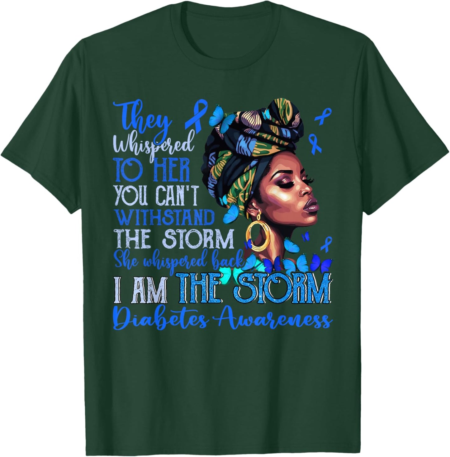 Black Women Motivation Support Diabetes Awareness Type 1 T-Shirt - T-Shirt | Forest