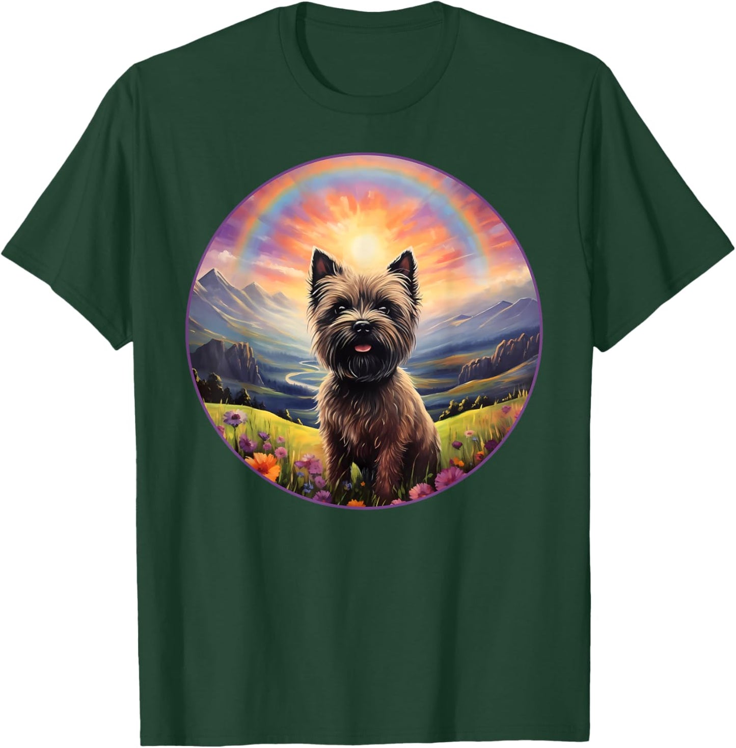 Cairn Terrier Rainbow Bridge Cute Memorial Puppy Dog Art Men Women Girls Kids T-Shirt - T-Shirt | Forest