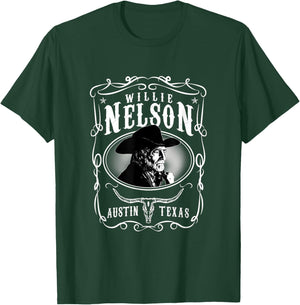 Willie Nelson -Adult Black Cotton , Small, Short Sleeve, , Classic Fit T-Shirt - T-Shirt | Forest