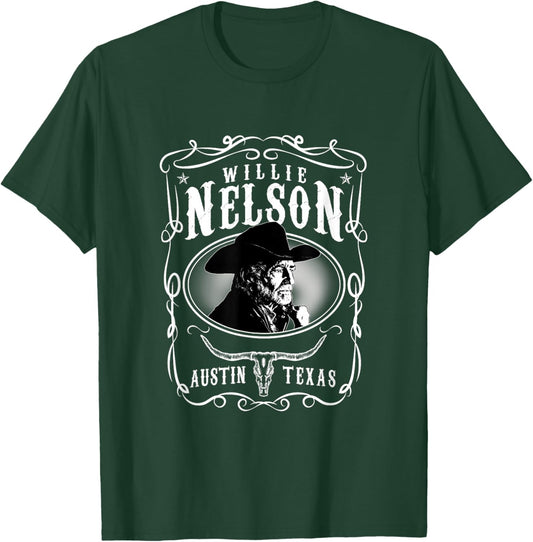 Willie Nelson -Adult Black Cotton , Small, Short Sleeve, , Classic Fit T-Shirt - T-Shirt | Forest