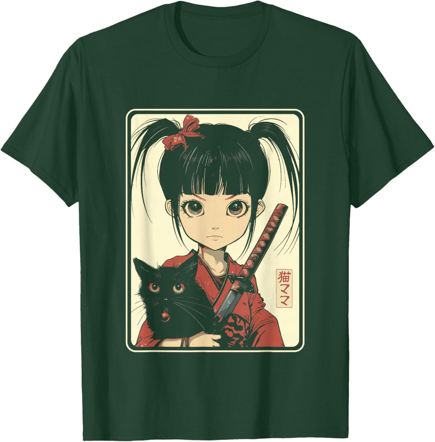 Japanese Gothic Kawaii Anime Samurai Cat Mom Woman Girls T-Shirt - T-Shirt | Forest