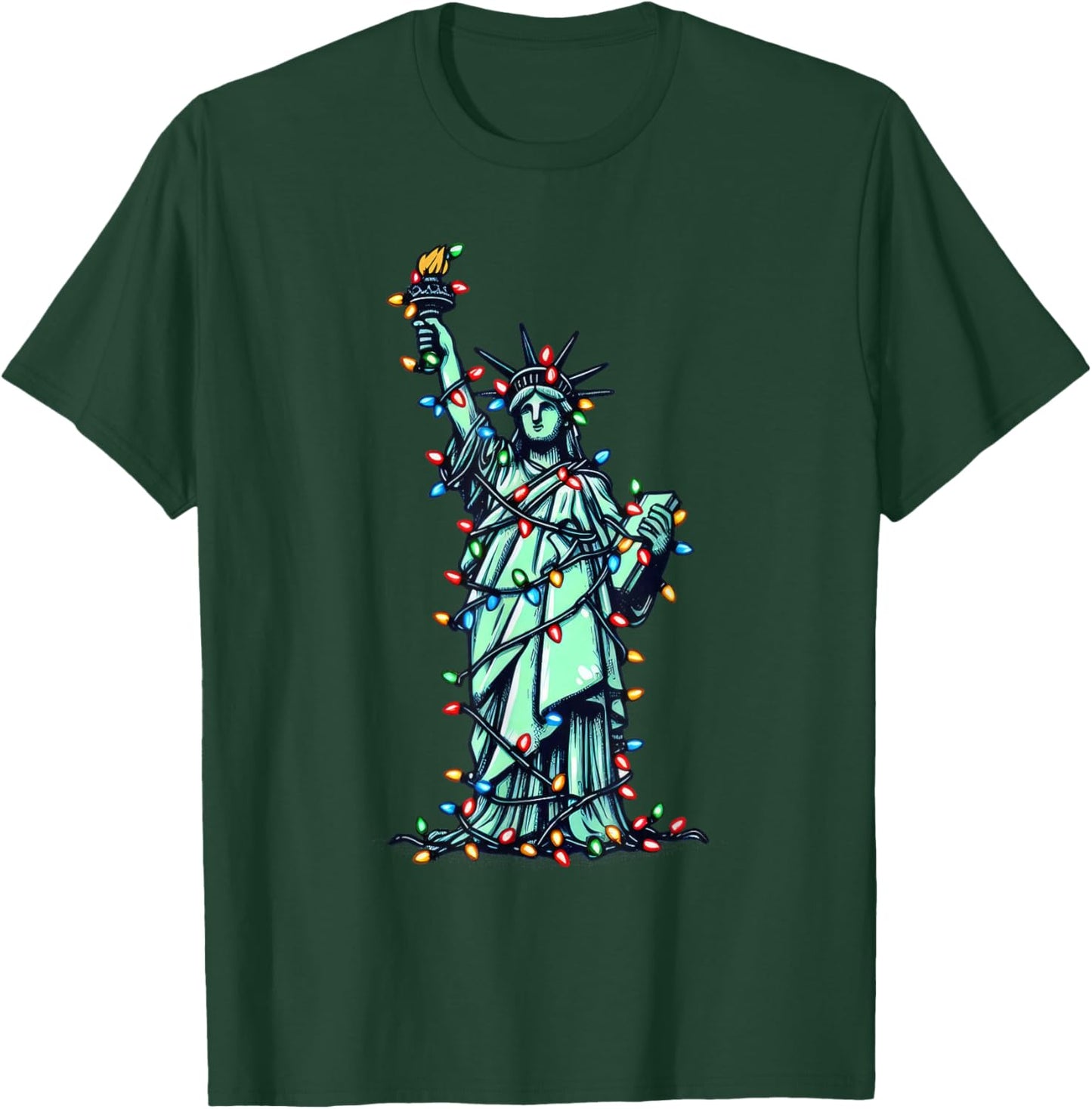 American Patriotic Xmas Outfit Cute Santa Statue of Liberty T-Shirt - T-Shirt | Forest