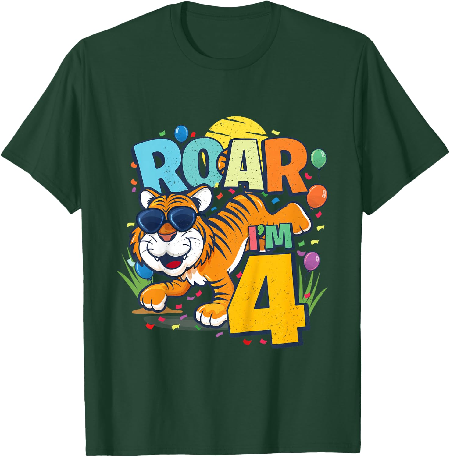 Kids 4th Birthday ROAR I'M 4 Year Old Boys Tiger Safari Gift Top T-Shirt - T-Shirt | Forest