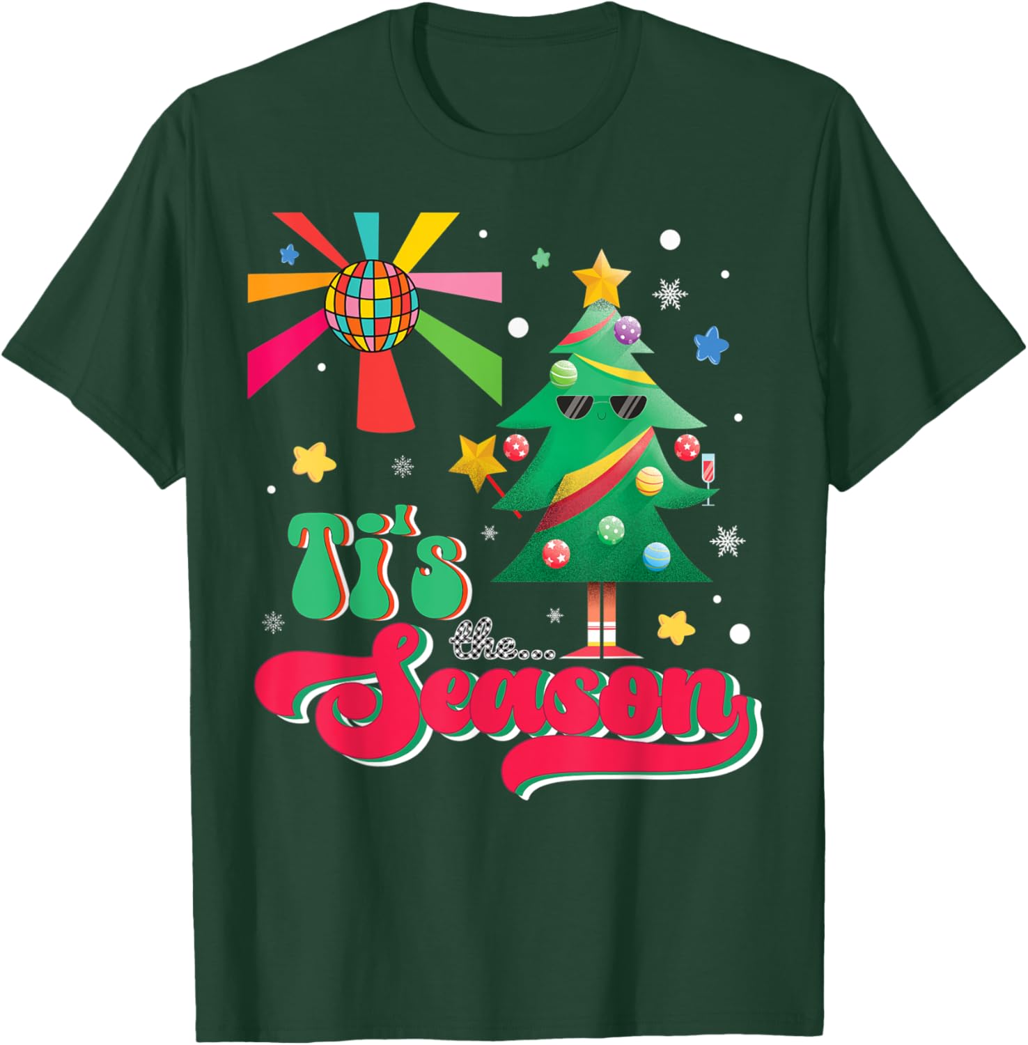 Disco Christmas Tree Tis The Season Christmas Party 70s 80s T-Shirt - T-Shirt | Forest