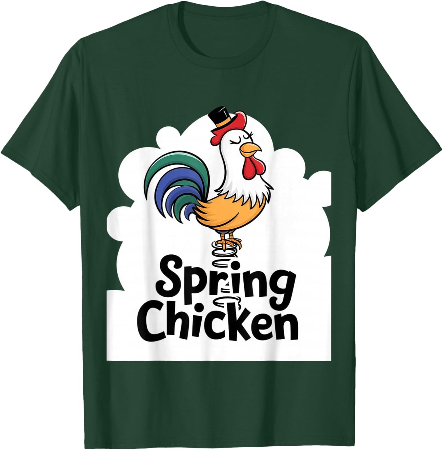 Spring Chicken Chicken On Pogo Stick Funny Chicken T-Shirt - T-Shirt | Forest