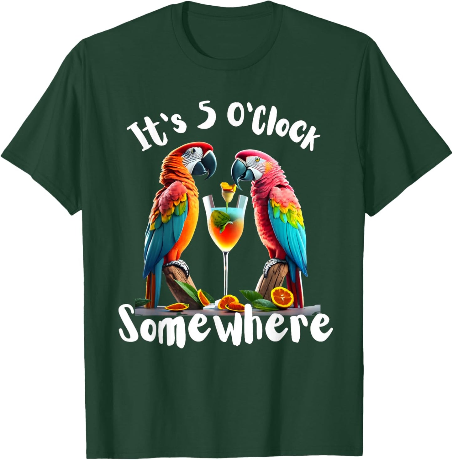 It's 5 O'Clock Somewhere Parrots drinking Cocktails funny T-Shirt - T-Shirt | Forest